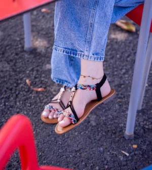 Sandales femme plates à brides perlées