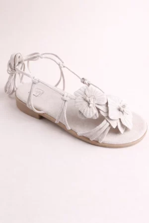 88893be Sandale en daim beige avec fleurs