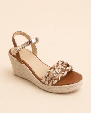 47092cam Sandale femme compensée tressée style bohème