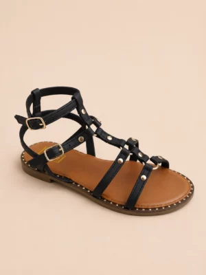 Sandale femme style gladiateur à brides et détails métallisés
