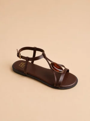 47116 marron foncé Sandale femme plate à détail bijou