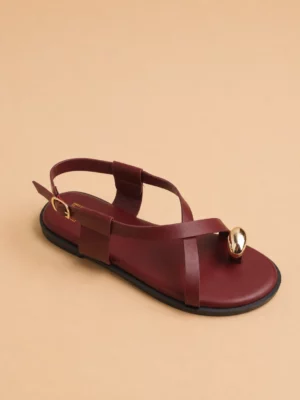 47114 rouge Sandale femme plate à bride cheville et détail bijou – Chaussures femme La Réunion