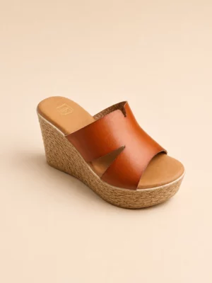 0801marron Mules compensées femme