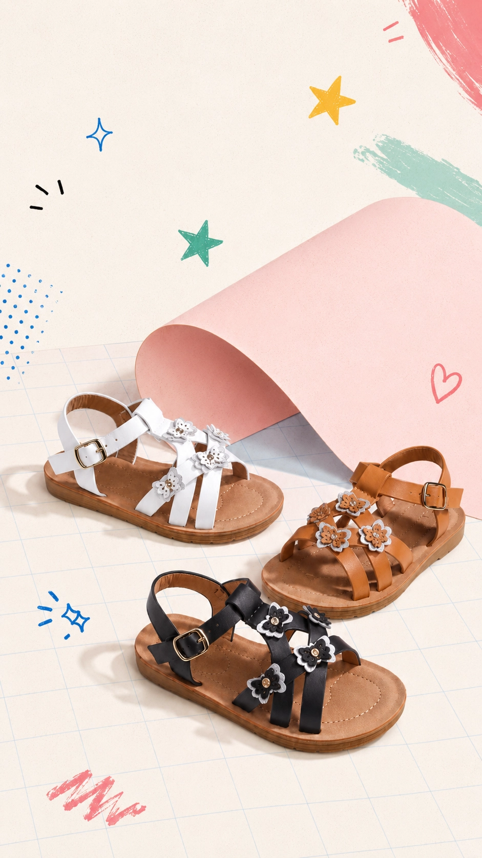 Sandale fille à fleurs – Chaussures enfant La Réunion